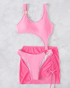 Sexy Sheer Mesh Backless Bikini with Cover-up Set