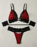 Sexy Leopard Print & Lace Lingerie Set with Lace Handcuffs