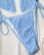 Sexy Solid Color Halter Strappy Two-Piece Bikini Set