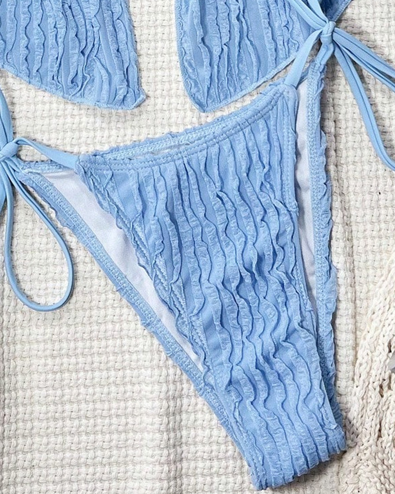 Sexy Solid Color Halter Strappy Two-Piece Bikini Set