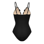 Black Laser Cutting Flower Hollow One Piece Swimsuit and Skirt