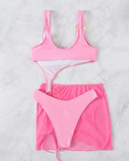 Sexy Sheer Mesh Backless Bikini with Cover-up Set