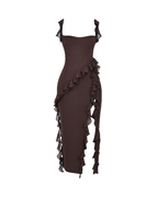 Sexy Ruffle Trim Slit Maxi Dress