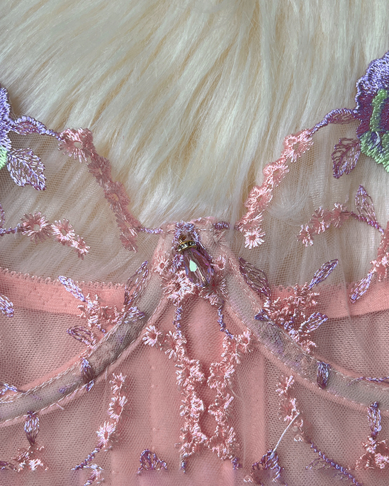 Sexy Sheer Embroidered Mesh Lingerie Set