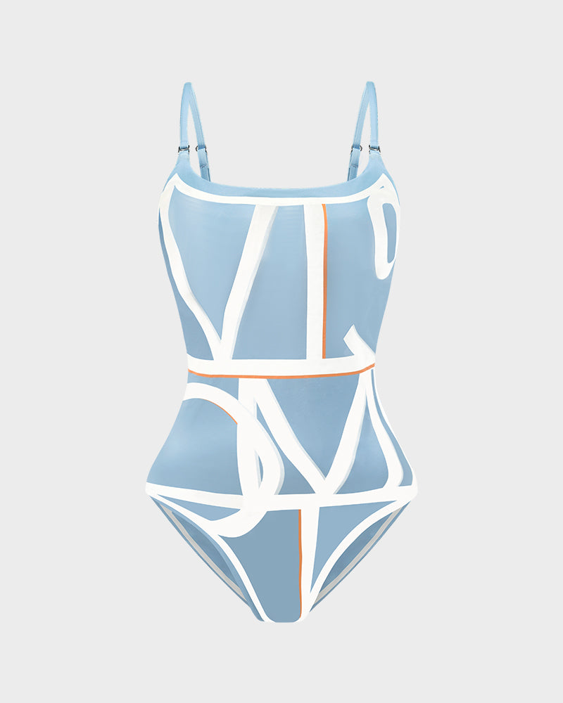 Trendy Letter Print Reversible One-Piece Swimsuit