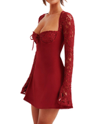 Elegant Lace Long Sleeve Backless Tie-Up Dress