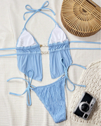 Sexy Solid Color Halter Strappy Two-Piece Bikini Set
