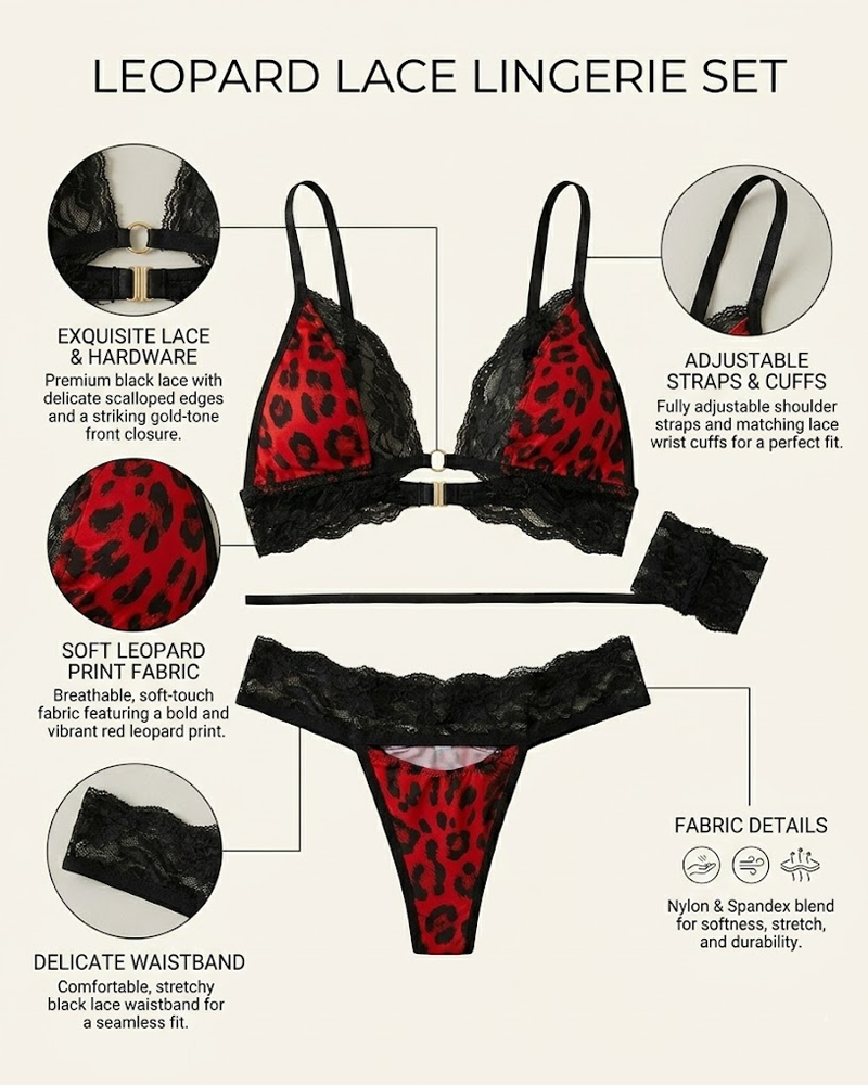 Sexy Leopard Print & Lace Lingerie Set with Lace Handcuffs