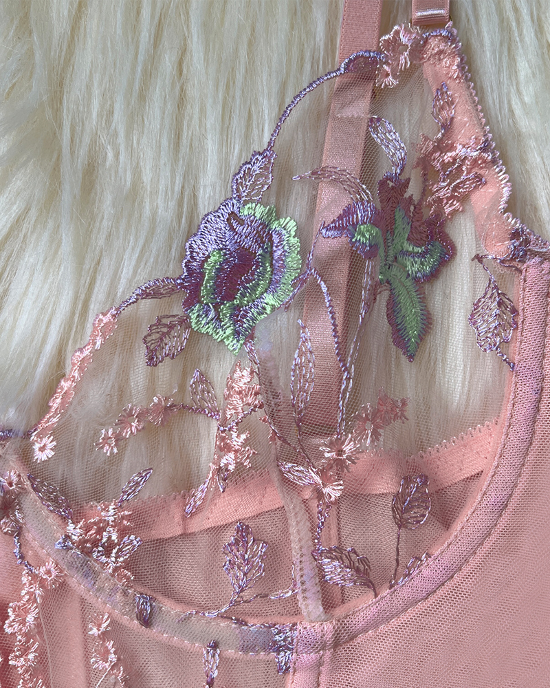 Sexy Sheer Embroidered Mesh Lingerie Set