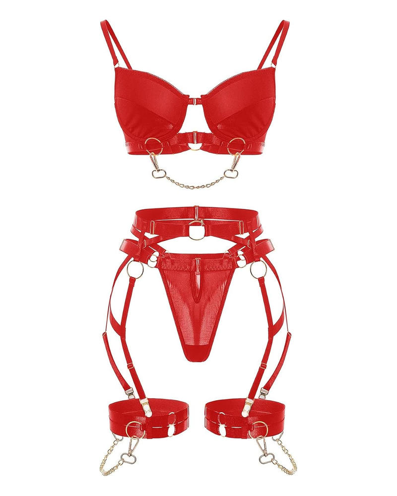 Sexy Punk Style Metal Chain Strappy Lingerie Set