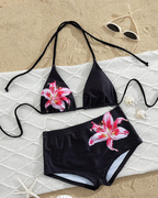 Printed Halter Tie Two-Piece High-Waist Bikini Set