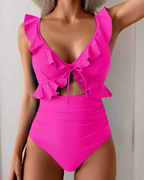 Sexy One Piece Cutout V Neck Ruched Swimsuit