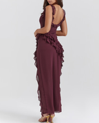 Sexy Ruffle Trim Slit Maxi Dress