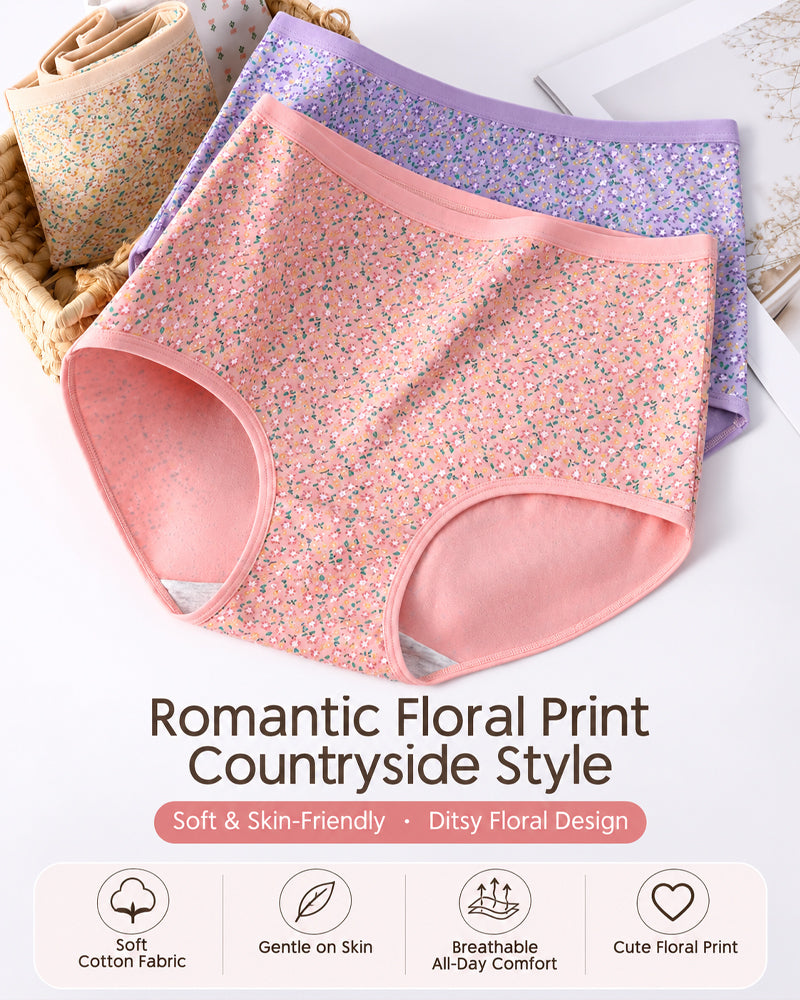 4-Pack High Waist Cotton Printed Loose Stretch Briefs