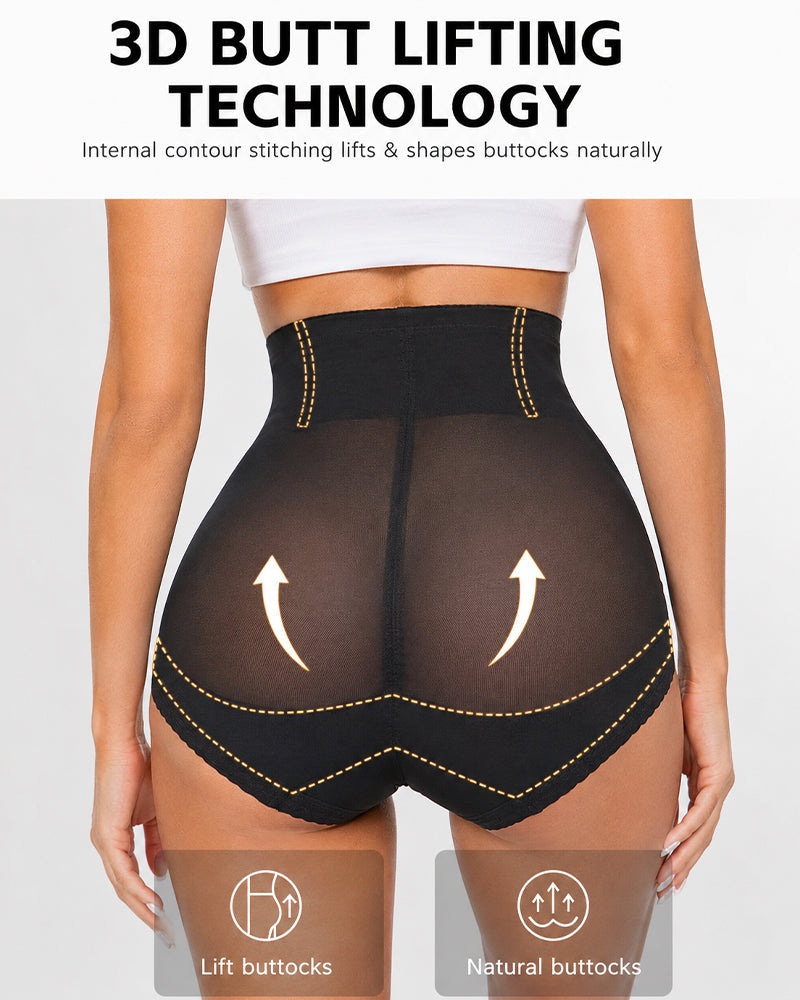 High Waist Hook-eye Tummy Control Mesh Seamless Shaping Panties