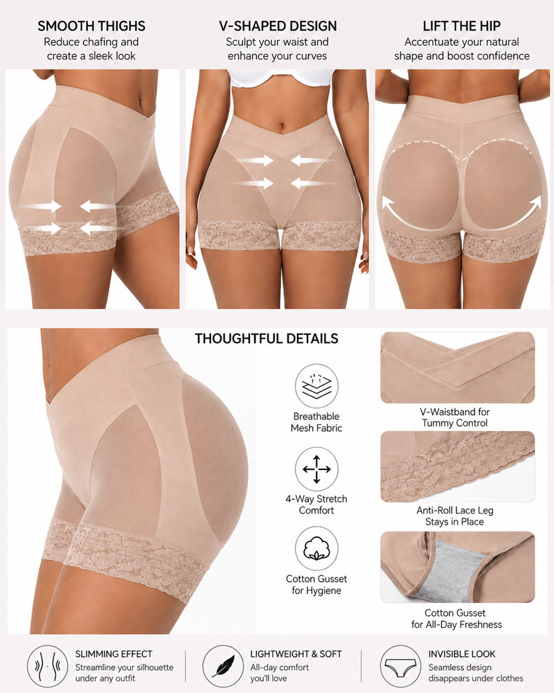 V Crossover Sheer Mesh Elastic Tummy Control Butt Lifting Shaping Panties