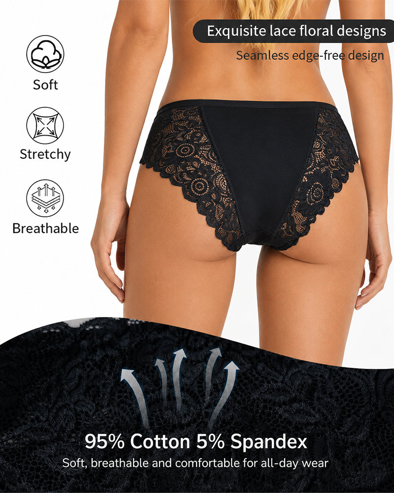 5-Pack Sexy Lace Openwork Cotton Crotch High Elastic Panties