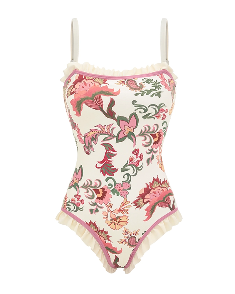 Ruffle Pink Paisley Print Swimsuit set