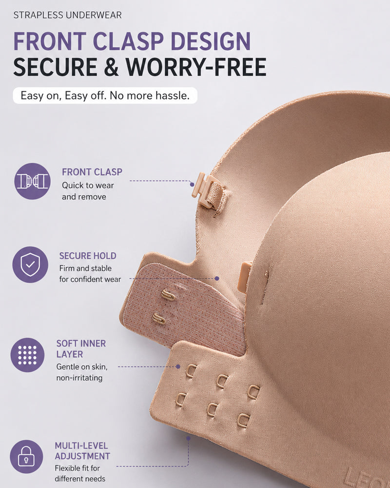 Double Front Closure Strapless Seamless Wire-free Push-up Bra