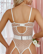 Sexy Sheer Lace Bow Spaghetti Strap Teddy Bodysuit