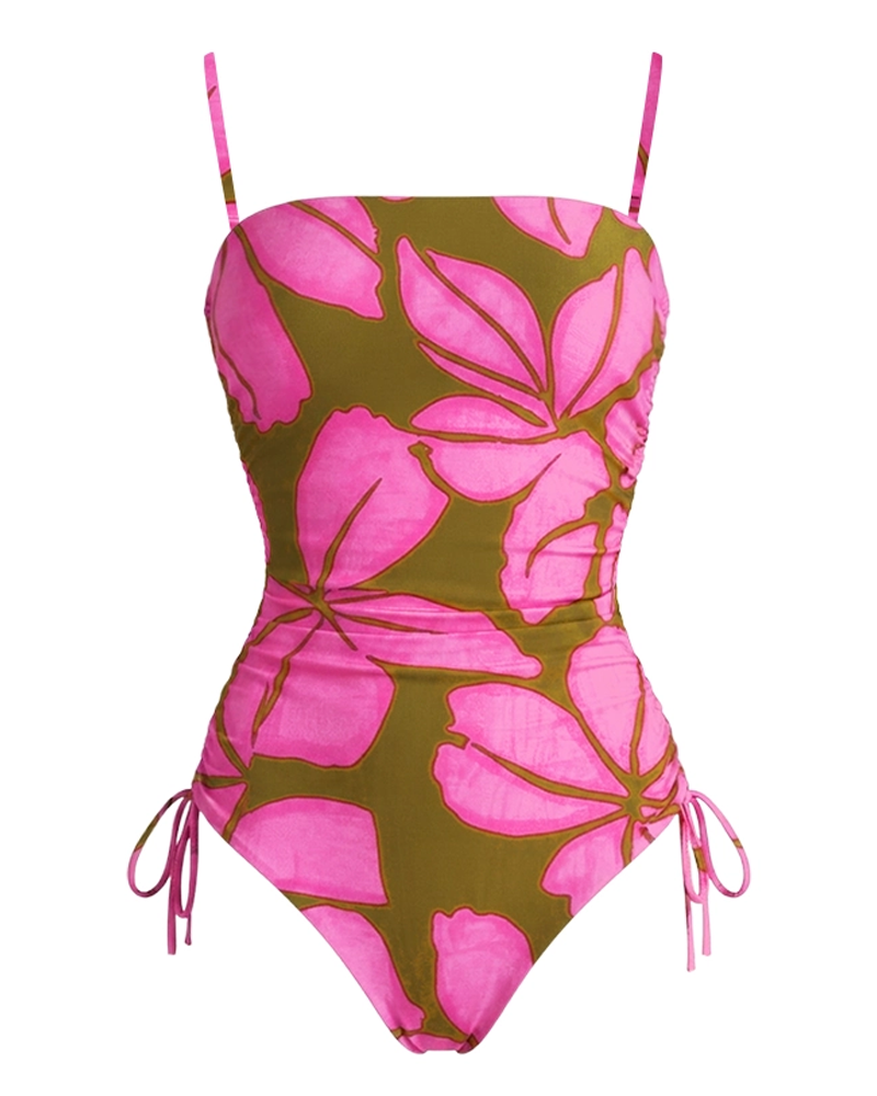 Bandeau Colorblock Detachable Shoulder Strap Swimsuit Set