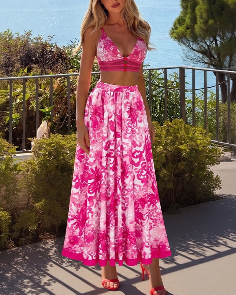 Sexy Cut-Out Floral Print Swimsuit Set