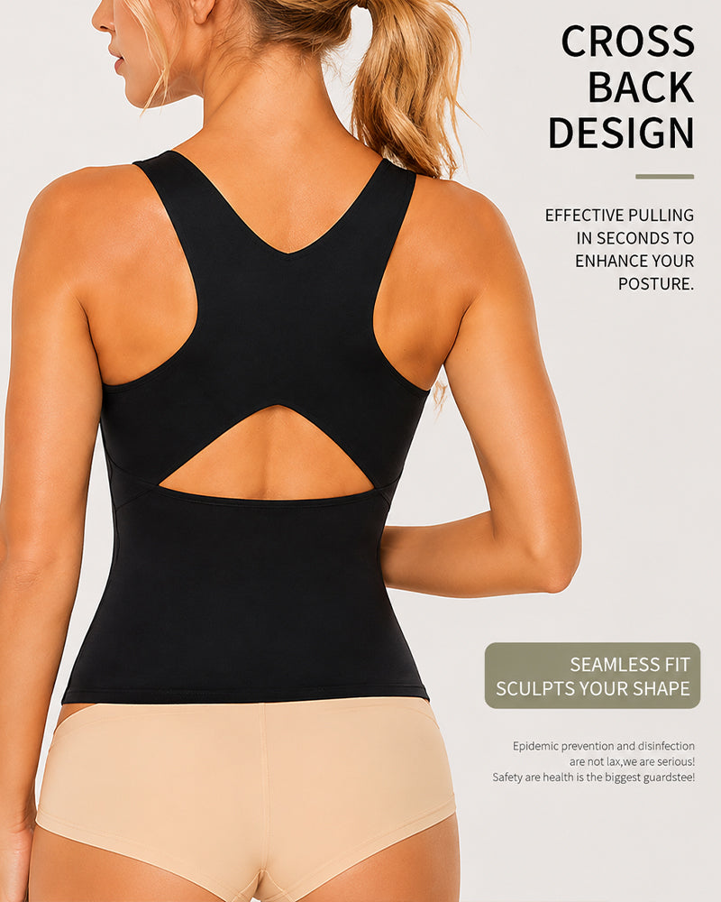4-in-1 Seamless Front Closure Tummy Control Wire-Free Bra Crossback Shaping Vest