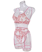 Open Cup Lingerie Set – Sexy Embroidery Temptation 4-Piece Set