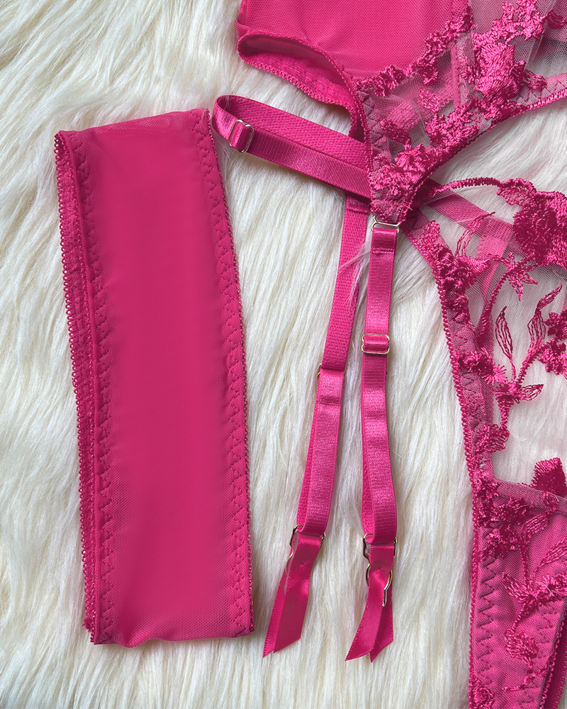 Sexy Sheer Embroidered Mesh Lingerie Set
