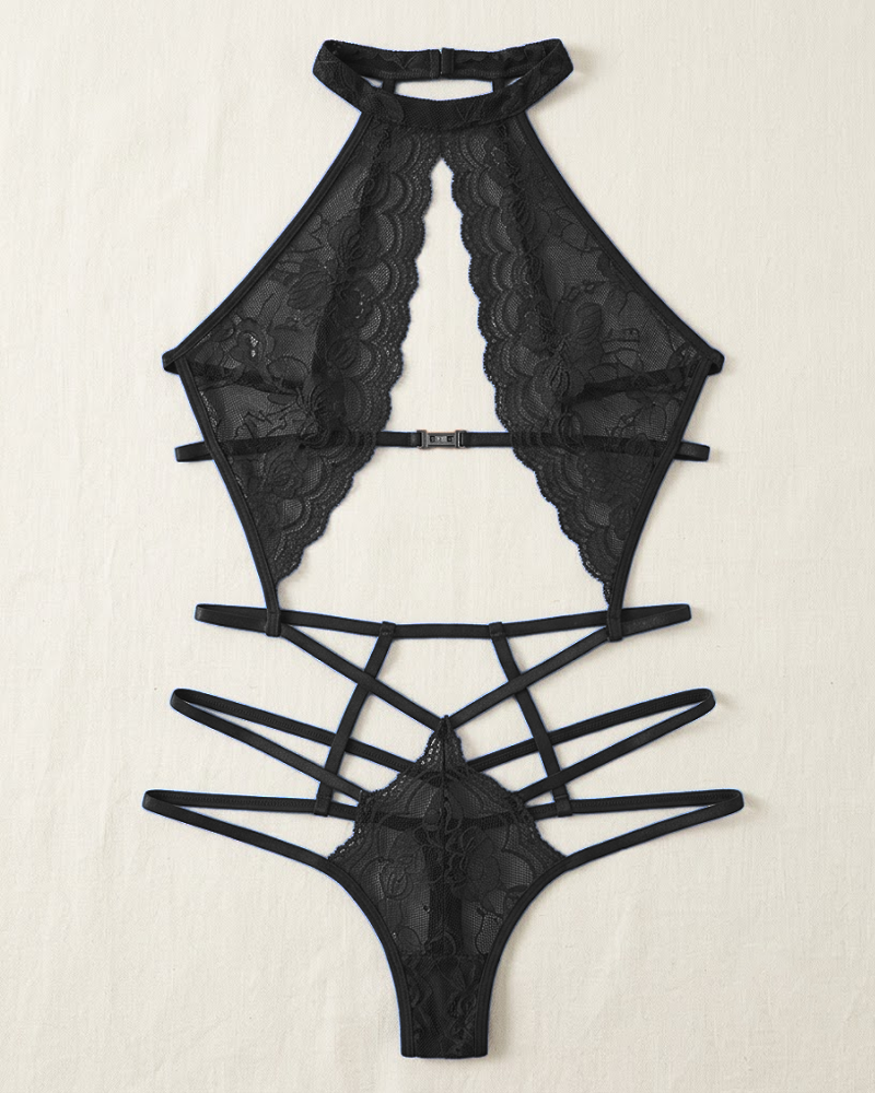 Lace Cut-Out Sheer Slim Fit Lingerie Bodysuit