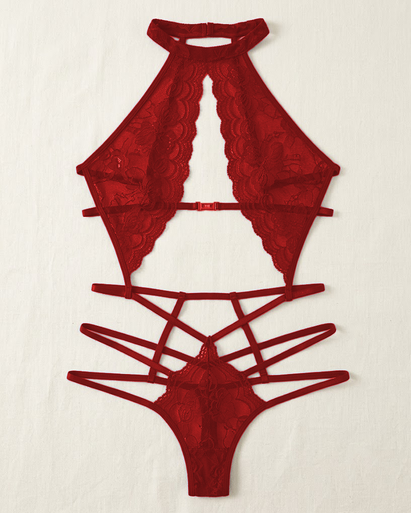Lace Cut-Out Sheer Slim Fit Lingerie Bodysuit