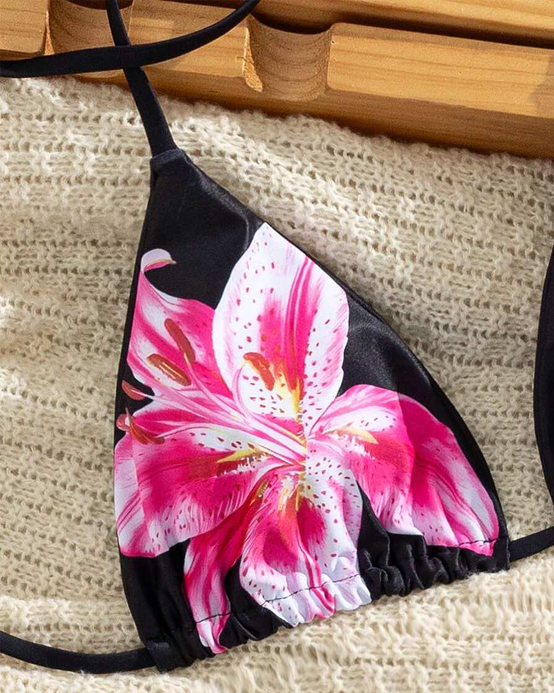 Printed Halter Tie Two-Piece High-Waist Bikini Set