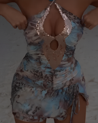 Vacation Style Sequin Ruffle Halter Leopard Print Cami Dress