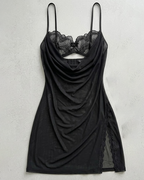 Sexy Lace Mesh Sheer Cutout Ruffle Chemise Nightgowns with Thong