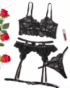 Sexy Floral Lace Sheer Mesh Lingerie Set
