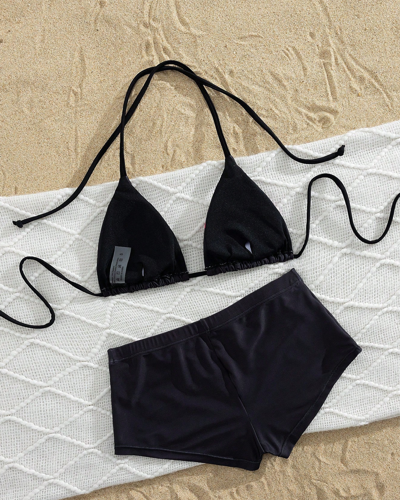 Printed Halter Tie Two-Piece High-Waist Bikini Set