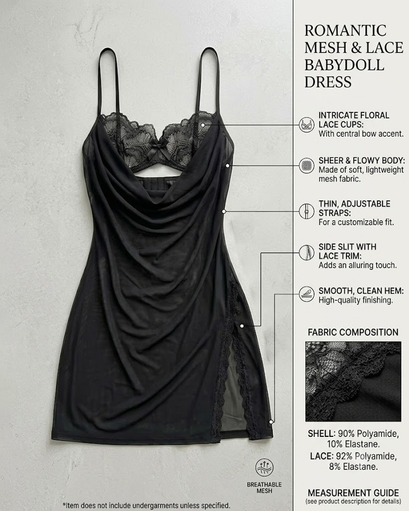 Sexy Lace Mesh Sheer Cutout Ruffle Chemise Nightgowns with Thong