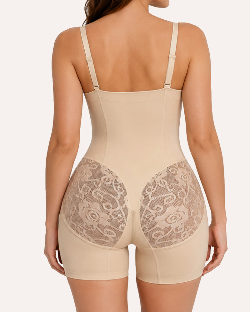 Open Bust Tummy Control with Zipper See-through Mesh Seamless Shapewear