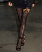Irregular Split-leg Striped Sexy See-through Over-the-knee Pantyhose