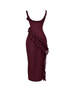 Sexy Ruffle Trim Slit Maxi Dress
