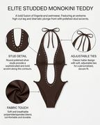 Sexy Studded Halter Deep V Cut-Out One-Piece Swimsuit