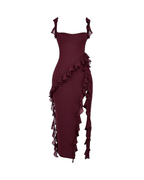 Sexy Ruffle Trim Slit Maxi Dress