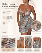 Vacation Style Sequin Ruffle Halter Leopard Print Cami Dress