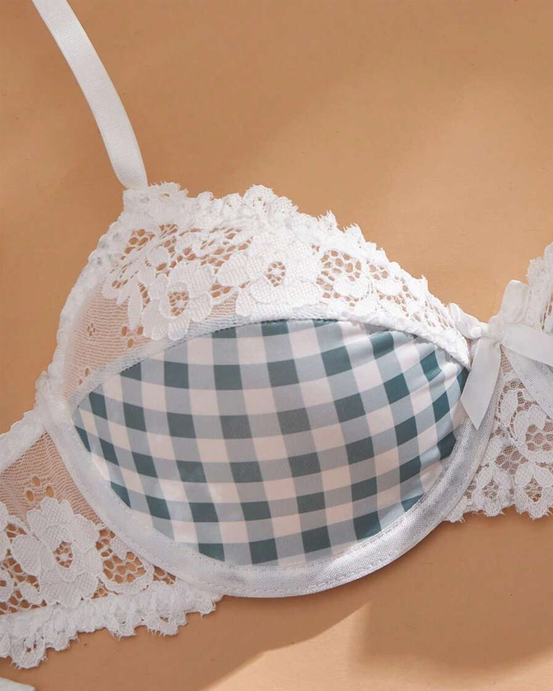 Lace Skin-Friendly Breathable Sweet Plaid Lingerie Set