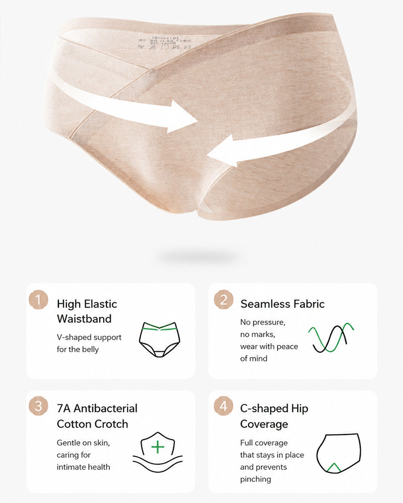 Multi-Pack Seamless Pure Cotton Low Waist V-Shaped Maternity Antibacterial Briefs