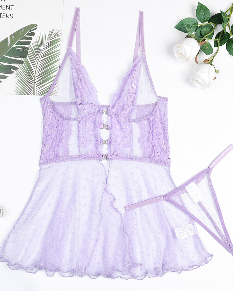 Sexy Polka Dot Sheer Mesh Lace Cami Slip Dress