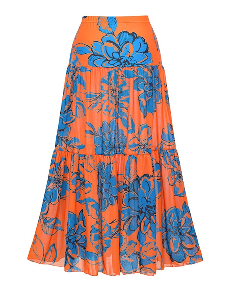 Bandeau Color Block Blossom Print Swimsuit Set
