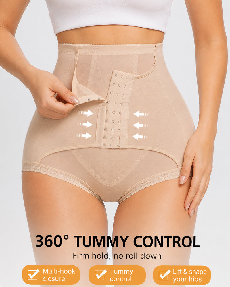 High Waist Hook-eye Tummy Control Mesh Seamless Shaping Panties