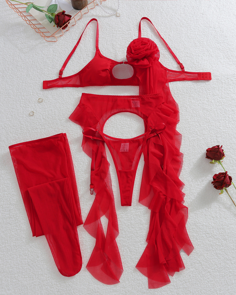 Sexy Butterfly Lace High-Slit Lingerie Sleepwear Set