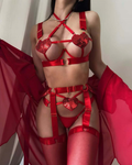 Sexy Red Sequin Heart Crisscross Lace-Up Lingerie Set